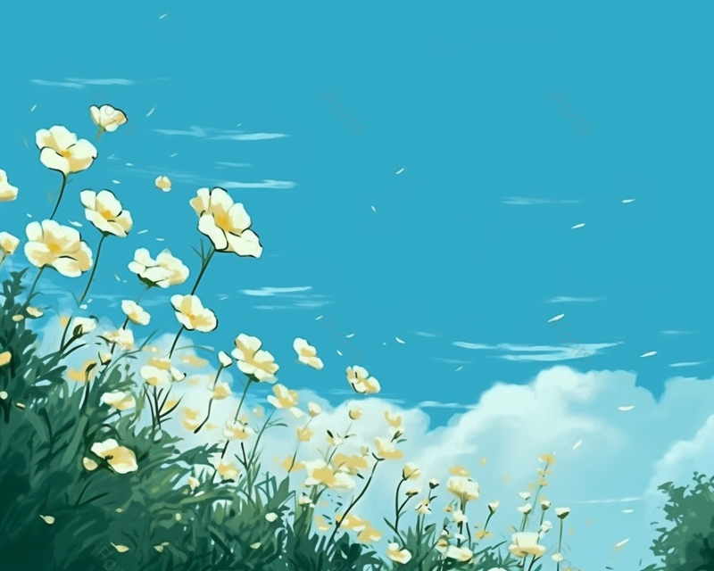 户外室外景物小清新插画晴朗天空下的花朵,插画/手绘图,插画/手绘图库,插画/手绘图下载,插画/手绘